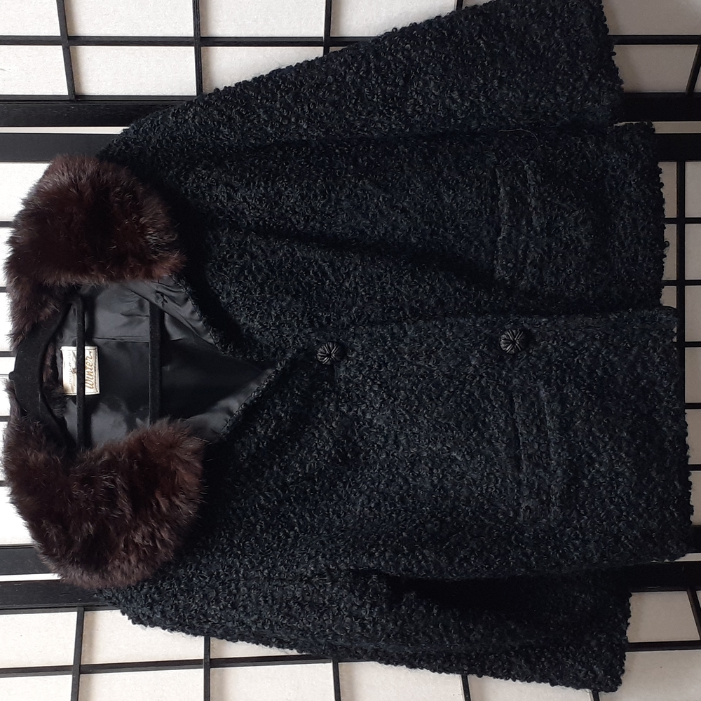 Vintage black curly lambswool cropped jacket